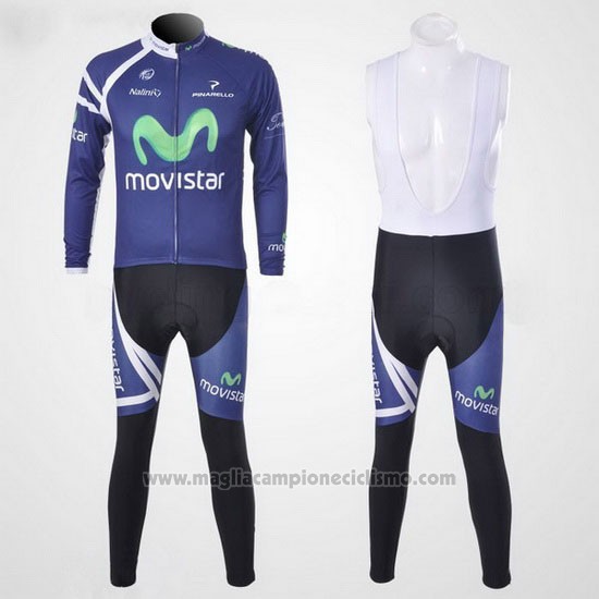 2011 Abbigliamento Ciclismo Movistar Blu Manica Lunga e Salopette